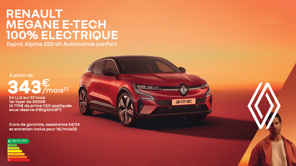 Mégane E-Tech 100% électrique dès 343€/mois 