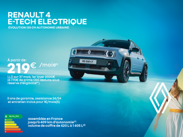 Renault 4 E-TECH 100% électrique dès 219€/mois 