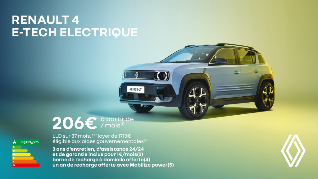 Renault 4 E-TECH 100% électrique dès 206€/mois 