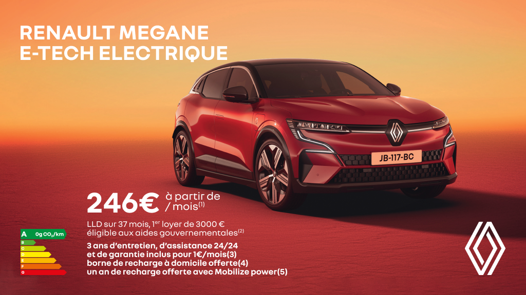 Mégane E-Tech 100% électrique dès 246€/mois 