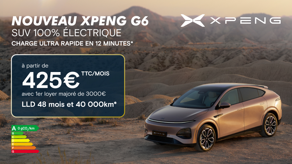 Nouveau XPENG G6 Autonomie Standard – LLD 48 mois à 425 €/mois
