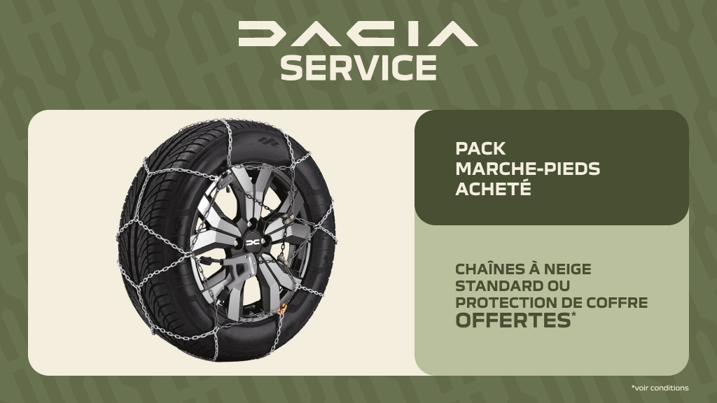 Dacia : 1 Pack marche-pieds acheté = chaînes à neige offertes