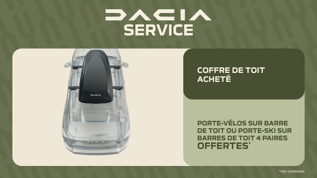 Dacia : 1 Coffre de toit acheté = porte-vélos sur barre de toit offert ! 