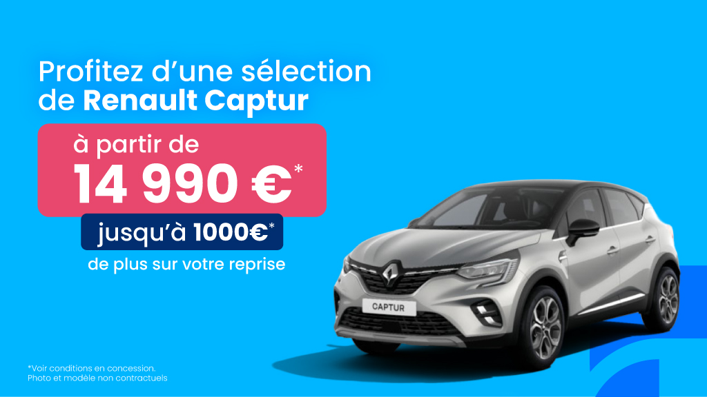 Offre Renault Captur Occasion dès 14 990€ + jusqu’à 1 000€ sur votre reprise
