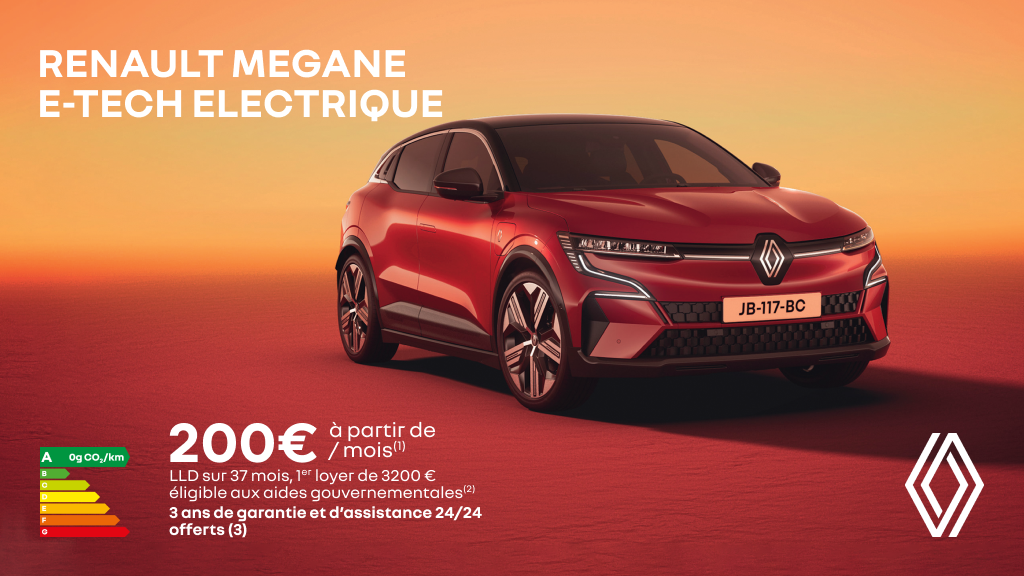 Mégane E-Tech 100% électrique dès 200€/mois 