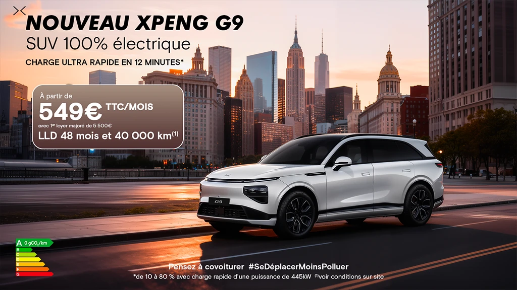 Nouveau XPENG G9 Autonomie Standard – LLD 48 mois à 549 €/mois