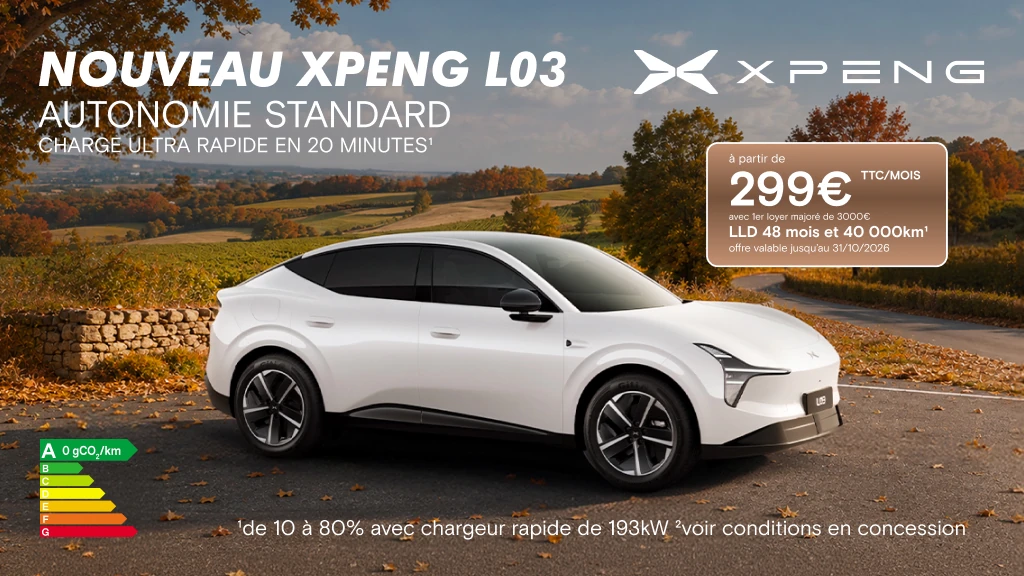 XPENG L03 : profitez d'une offre exceptionnelle dès 299 €/mois en LLD