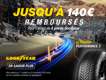 Jusqu'à 140€ remboursés pour l'achat de 4 pneus Goodyear