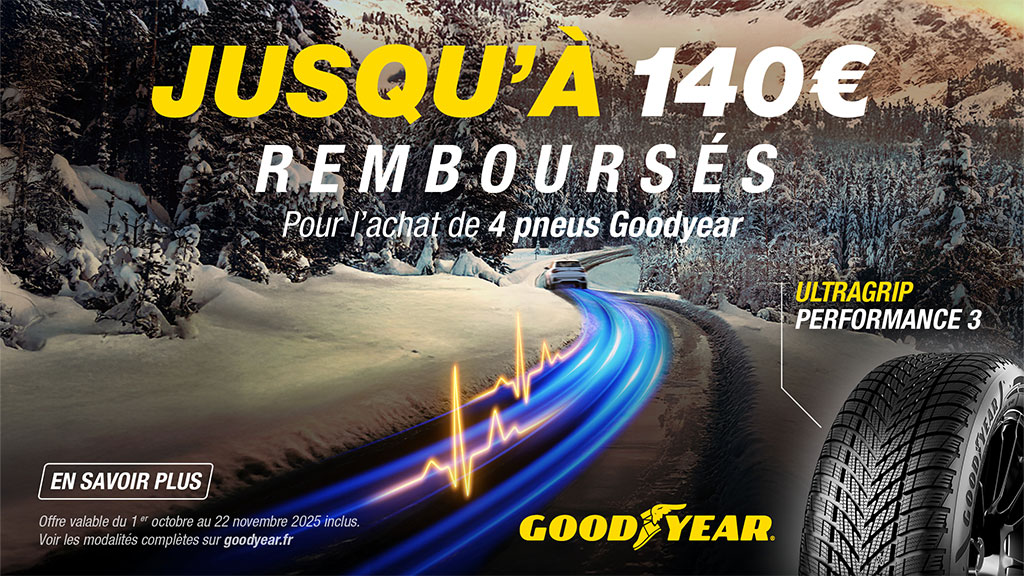 Jusqu'à 140€ remboursés pour l'achat de 4 pneus Goodyear