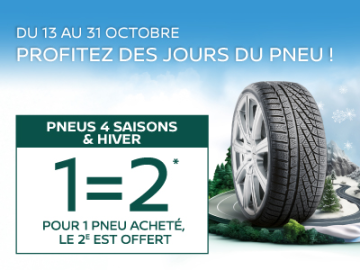 Profitez des Jours du Pneu Nissan : 1 pneu acheté, le 2ème offert !