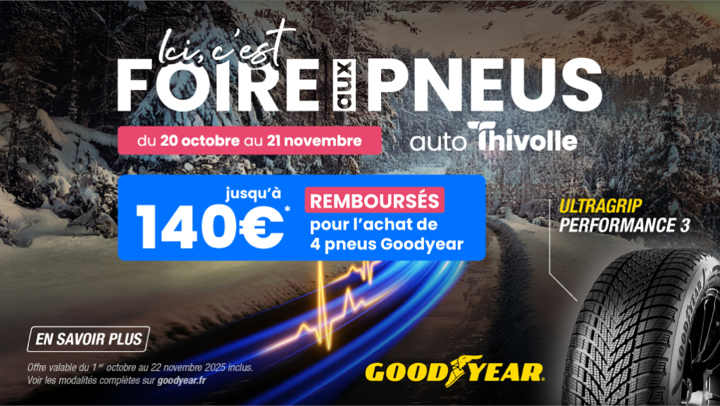 Jusqu'à 140€ remboursés pour l'achat de 4 pneus Goodyear