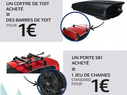 Promotion Dacia sur les barres de toit et sur un jeu de chaines