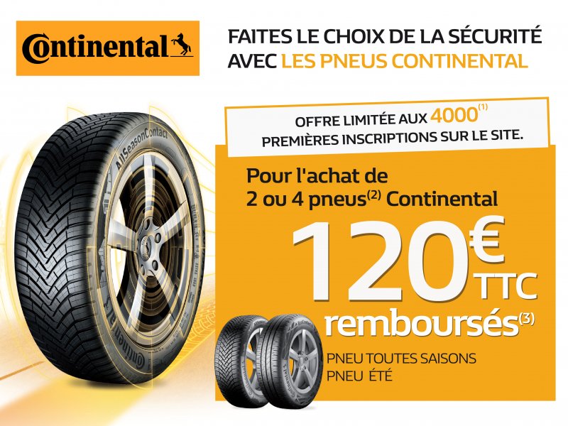 120 euros remboursés pour l'achat de 2 ou 4 pneus Continental