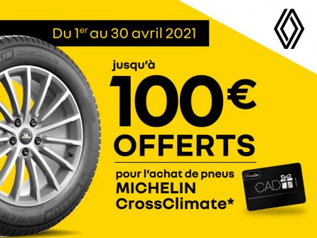 Jusqu'à 100€ OFFERTS pour l’achat de pneus MICHELIN CrossClimate
