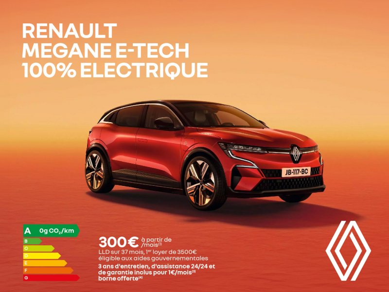 Renault Megane E-Tech 100% électrique à partir de 300€/mois